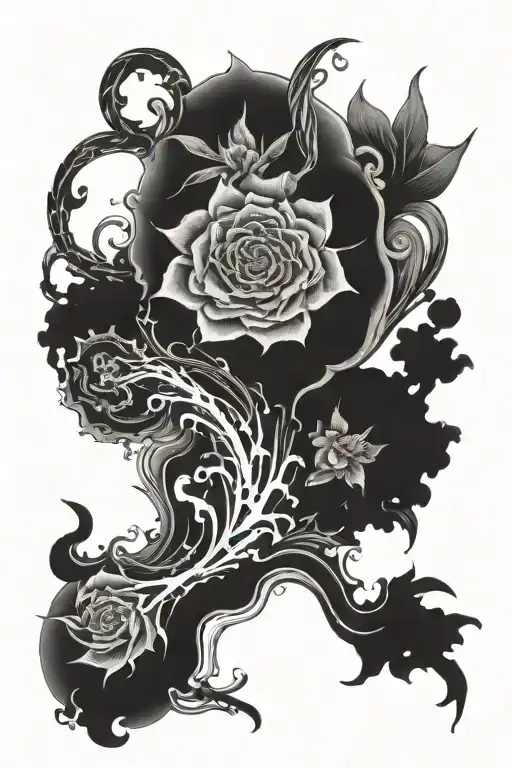 Double Front Shin Symetric Tattoo Featuring Life Flow