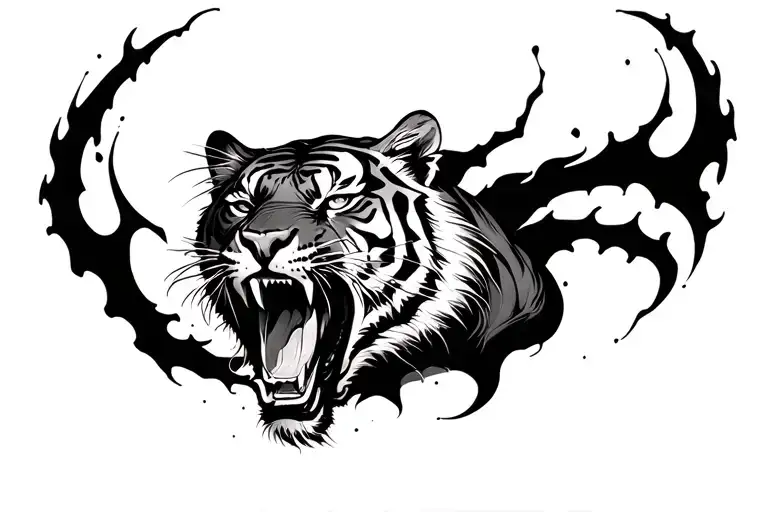 Tiger Roaring And Claw Marks Tearing