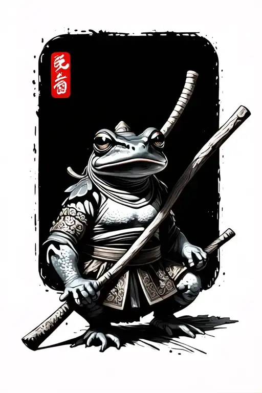 Frog Samurai With A Jamb And A Stick Of A Monk
