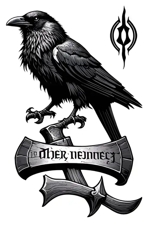 Odin's Name In Runes With A Crow And Thors Hammer