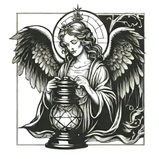 Incorporate A Guardian Angel Holding A Lantern To Symbolize Guidance And Illumination