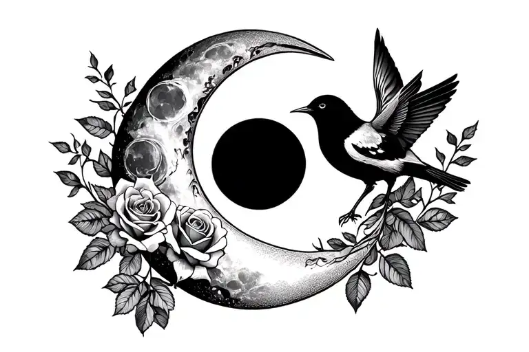 Moon And Birds And Roses Intertwined
