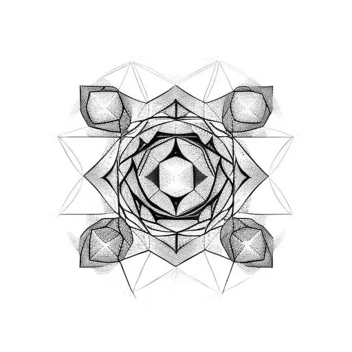 Pattern Molecule Sacred Geometry Octagon Tattoo Black White