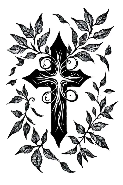 Cross And Leaves Falling
