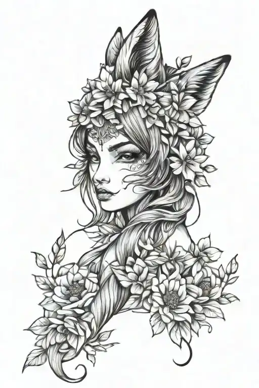 Fox Girl In Flowers