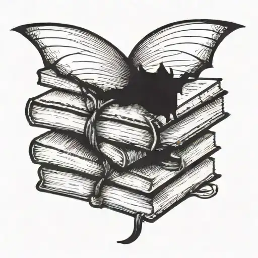 A Stack Of Books With A Bat Flying Out From The Pages