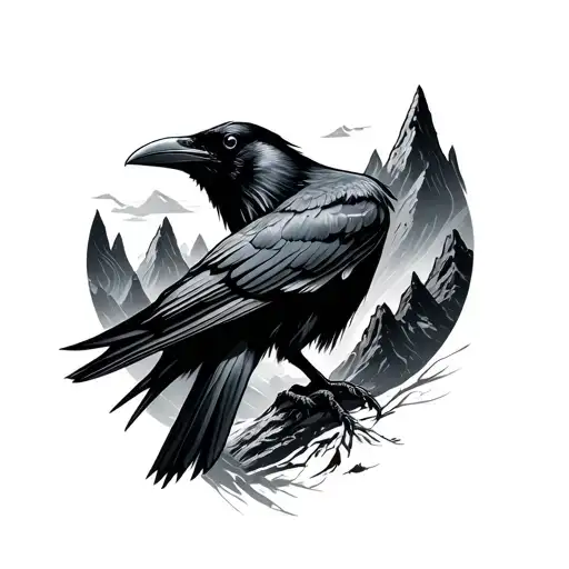 Raven With Mountains Inside