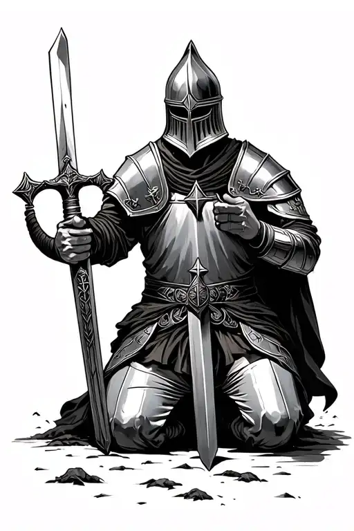 Kneeling Templar Knight Holding His Sword In The Ground