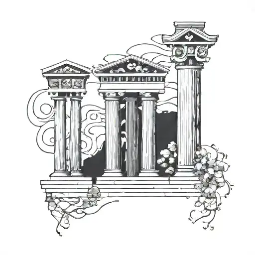 Minimal Tattoo Of Three Types Of Greek Pillars