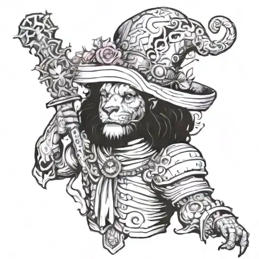 Anthropomorphic Lion Warlock Necromancer In Jester's Outfit