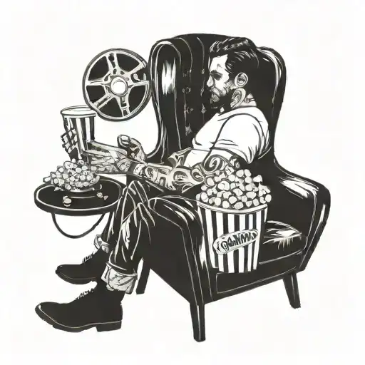 A Silhouette Of A Man Sitting In A Cinema Chair Surrounded By Film Reels And Popcorn