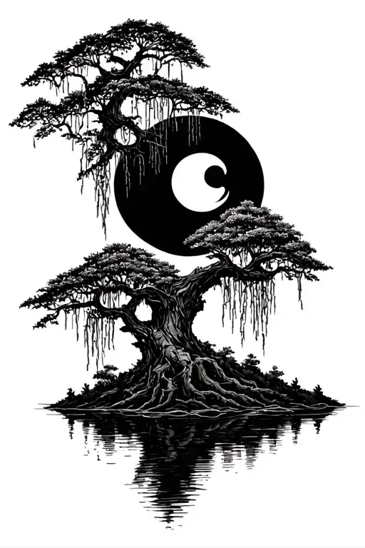 Willow Tree In Dark Moon And Pond