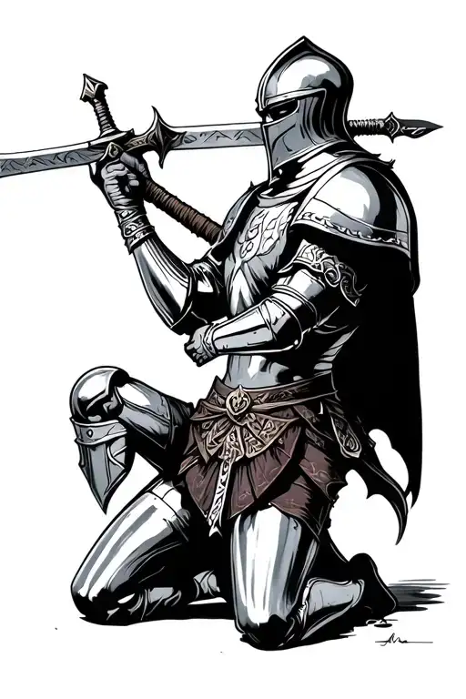 Knight Holding A Sword Taking A Knee