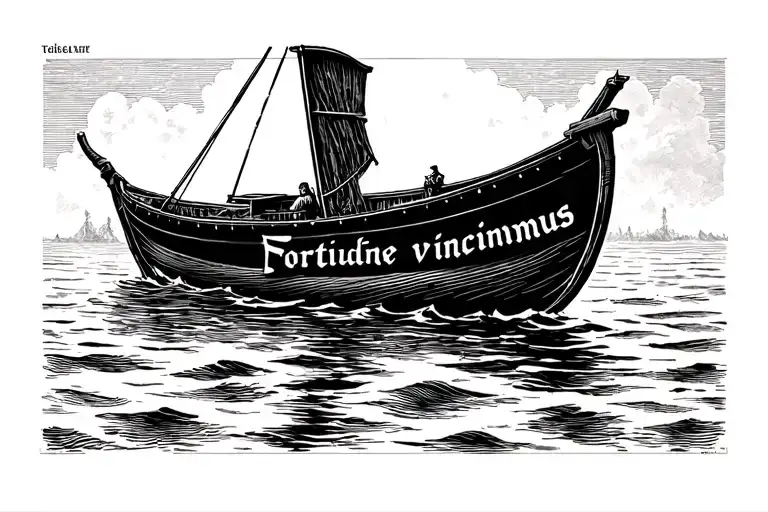 Small Boat Floating With Phrase 'Fortitudine Vincimus'