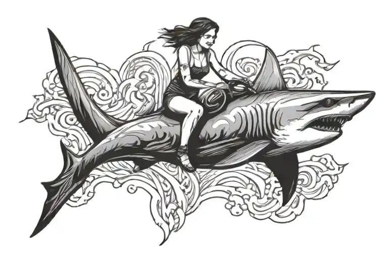 Woman Riding Shark Swimming