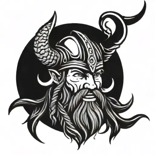 Viking With Horns Up Right Hand