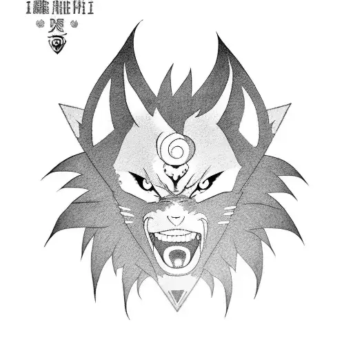 Kunai Of Naruto Serie With The Half Of The Face Of Kurama