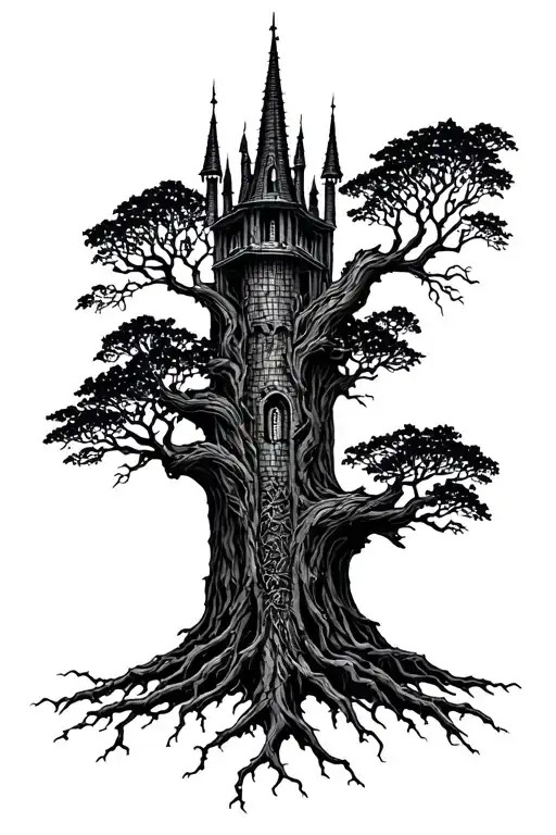 Tree Of Gondor That Shifts Into The Tower Of Barad-dur At Its Roots