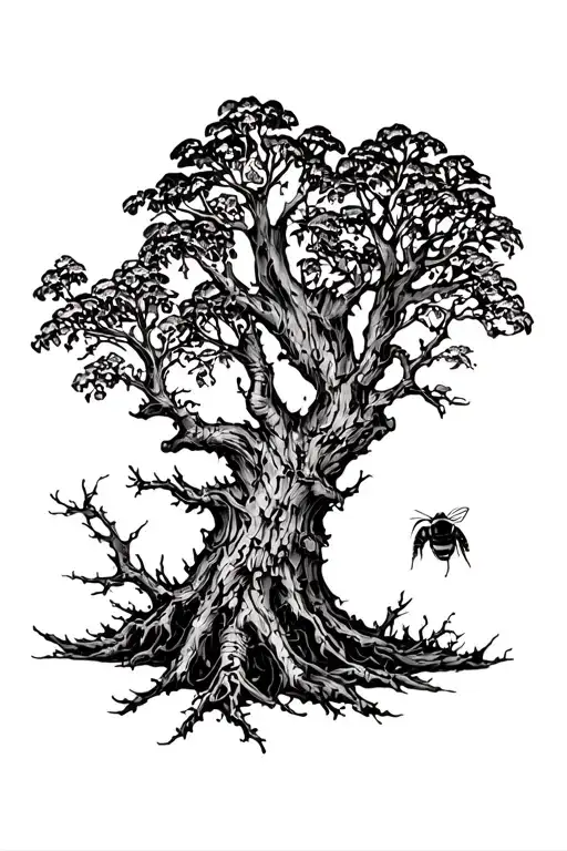 Honey Bee And Dead Tree Growing