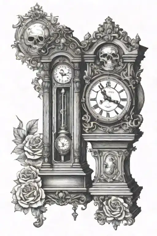 Grandfather Clock With A Skull And Mechanism