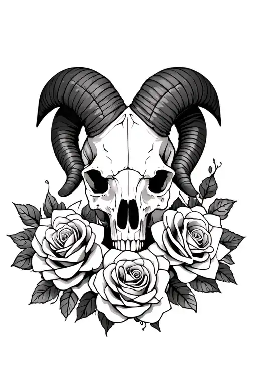 Ram Skull And Roses