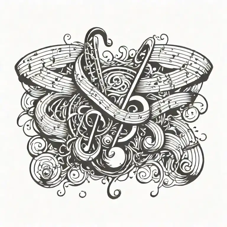 Champion In Tattoo Design Combining Music Notes
