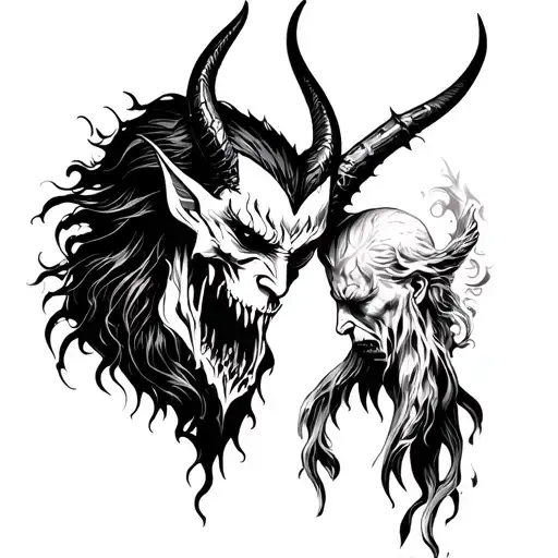 Devil Vs God Sleeve Tattoo Design