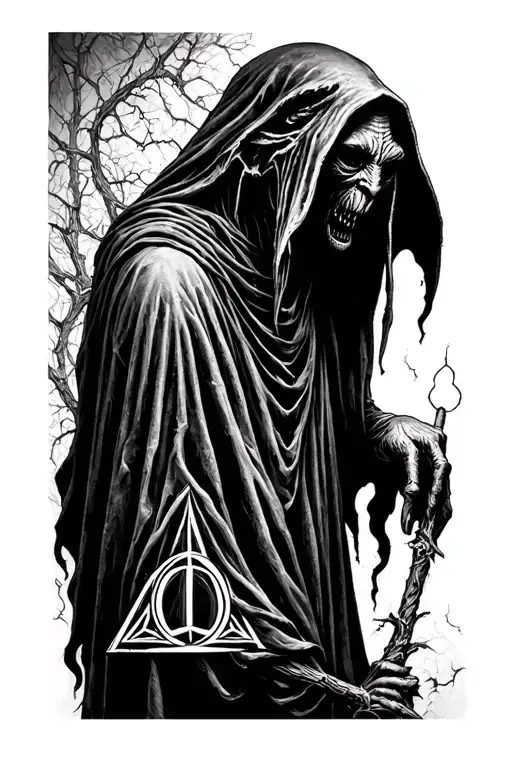 Upper Arm Sleeve With A Dementor As Basis With Other Small Details Dobby The Deathly Hallows Sign