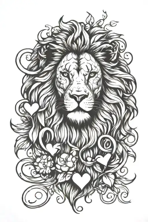 Lion With Hearts Intertwined On Body