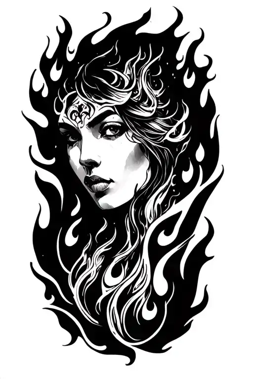 Blackout Tatto With Flames Surrounding