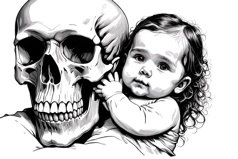 Skull Father Holding Baby Daughter