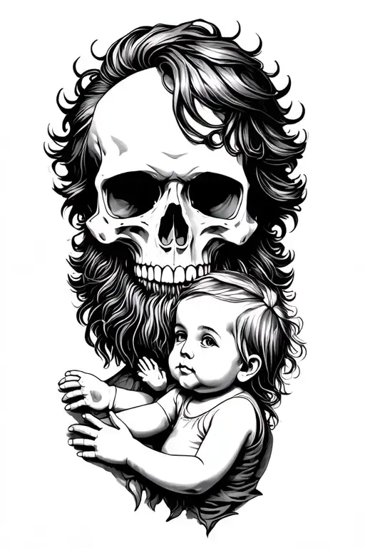 Skull Father With Beard Holding Baby Daughter