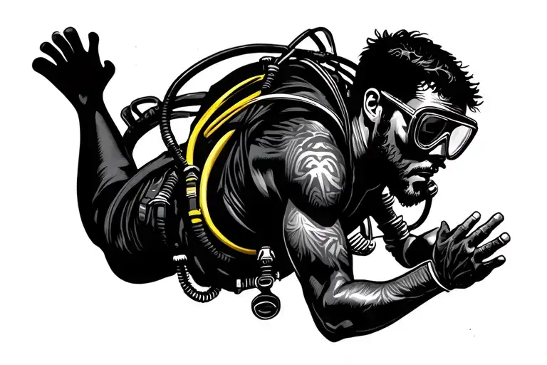 Full-fledged Swimming Alpha Man Scuba Diver In The Deep Ocean