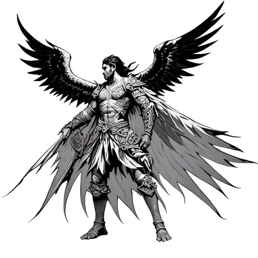 Warrior With Giant Wings Spread Wide For Back