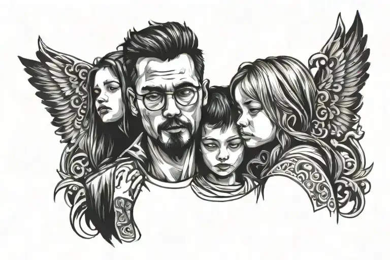 Young Father With Two Daughters