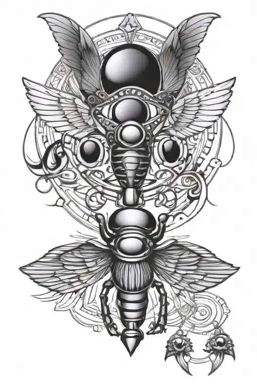 Scarab Beetle Flying And Eye Of Ra And Eye Of Horus