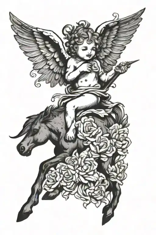 Cherub With Unicorn Surrounded
