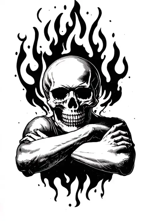 Skull Face Enjoying Being On Fire With Arms Crossed