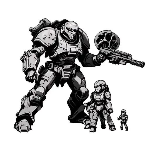 Warhammer 40K Space Marine With Sister Of Battle And A Small Space Marine