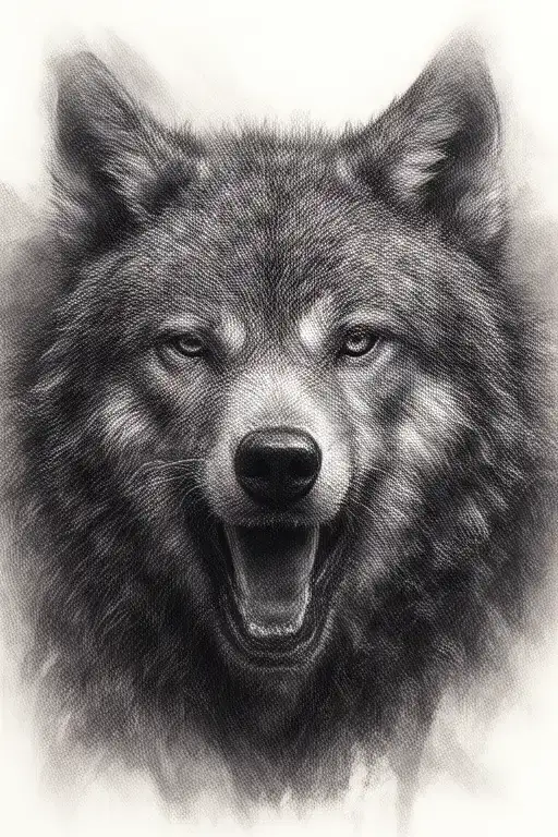 Growling Wolf Face And Realistic Rocky Mountains Inside
