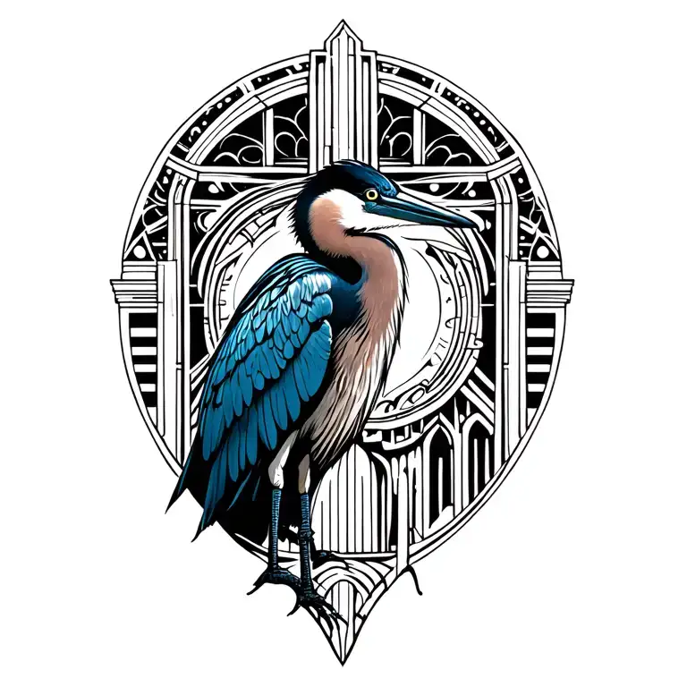 Great Blue Heron With Art Deco Architecture Patterns