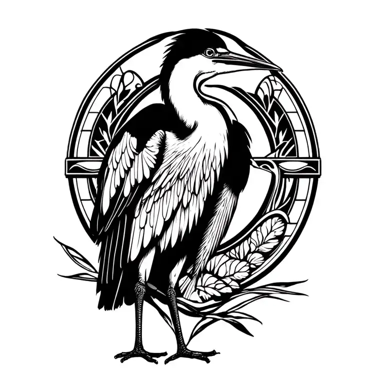 Great Blue Heron With Art Deco Elements