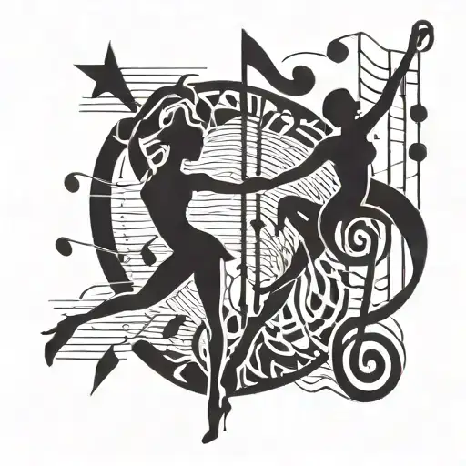 A Geometric Design Incorporating Musical Notes And Dance Silhouettes