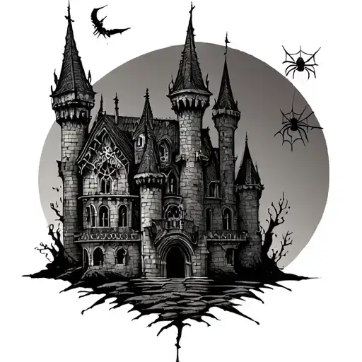 Gothic Castle With Spider And Webs