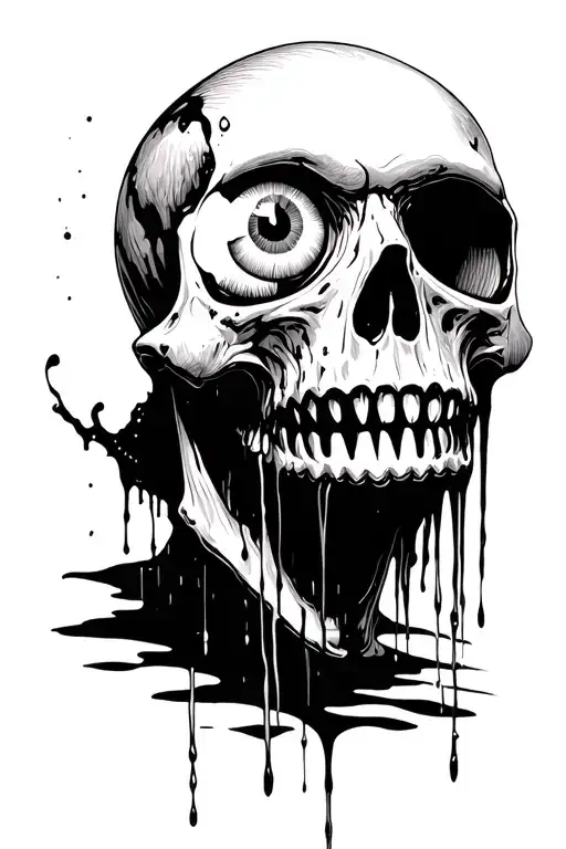 Skull With Blood Dripping Eyeball With Teeth