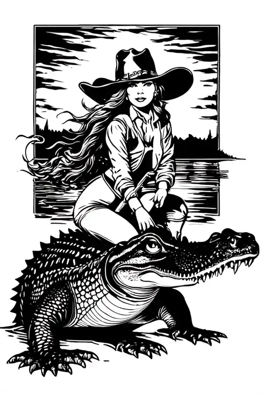 Cowgirl Riding An Alligator