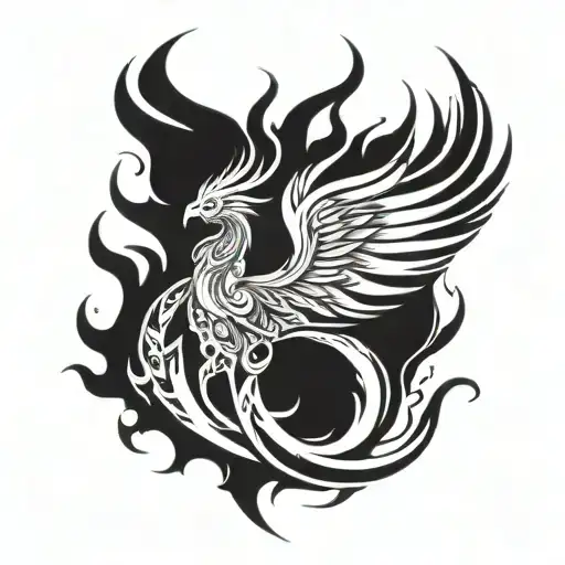 A Tribal Inspired Tattoo Of A Phoenix Engulfed In Flames