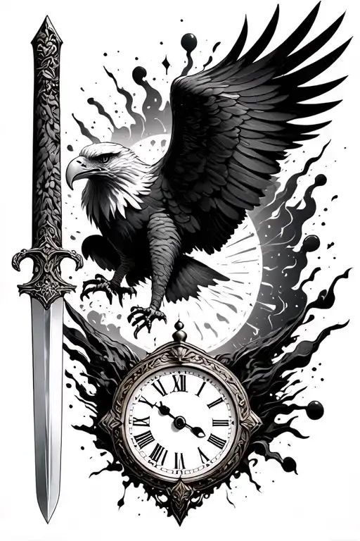Space Time Eagle Sword Clock Hand And Ashes