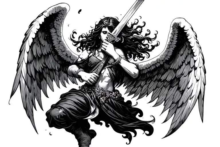 Falling Angel Holding A Sword