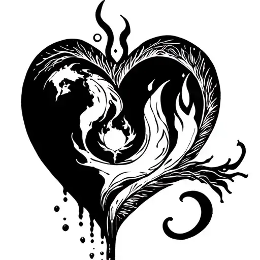 Water Air Fire And Earth Inside A Heart